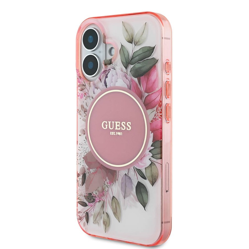 Apple iPhone 16 Plus Kılıf Guess Orjinal Lisanslı Magsafe Şarj Özellikli IML Baskılı Yazı Logolu Flower Tonal Circle Kapak