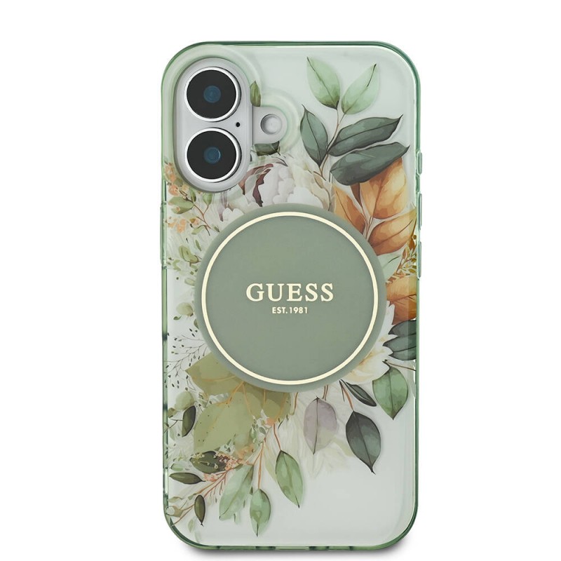 Apple iPhone 16 Plus Kılıf Guess Orjinal Lisanslı Magsafe Şarj Özellikli IML Baskılı Yazı Logolu Flower Tonal Circle Kapak