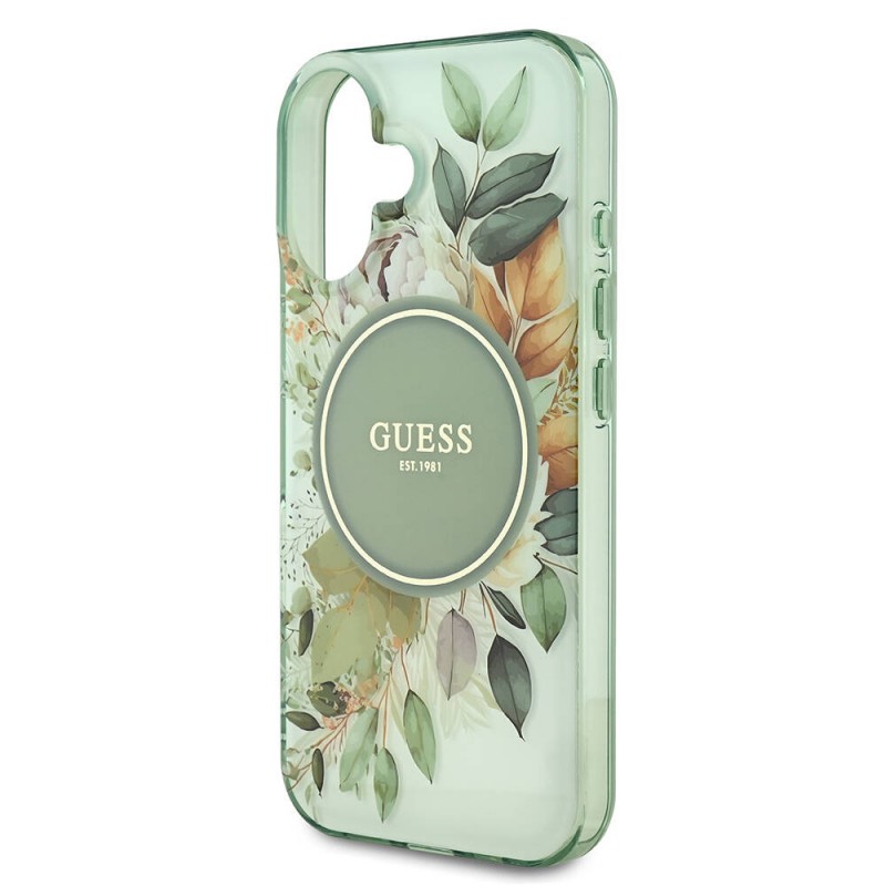 Apple iPhone 16 Plus Kılıf Guess Orjinal Lisanslı Magsafe Şarj Özellikli IML Baskılı Yazı Logolu Flower Tonal Circle Kapak