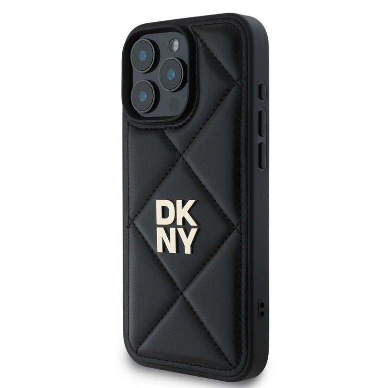 Apple iPhone 16 Pro Kılıf DKNY Orjinal Lisanslı Kapitone Tasarımlı Metal Logolu Deri Kapak