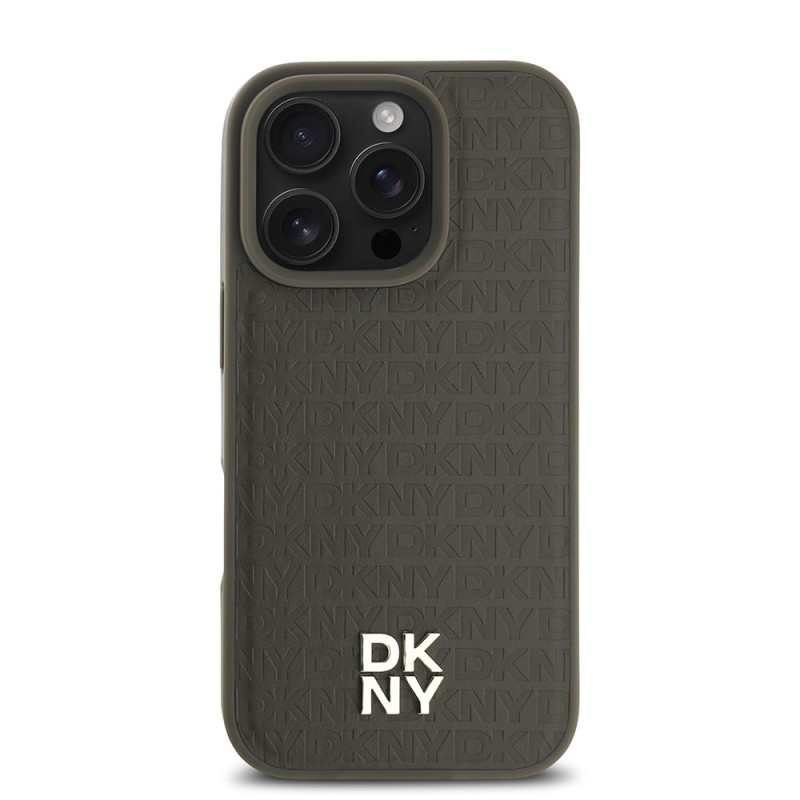 Apple iPhone 16 Pro Kılıf DKNY Orjinal Lisanslı Magsafe Şarj Özellikli 3D Yazılı Repeat Pattern Kapak