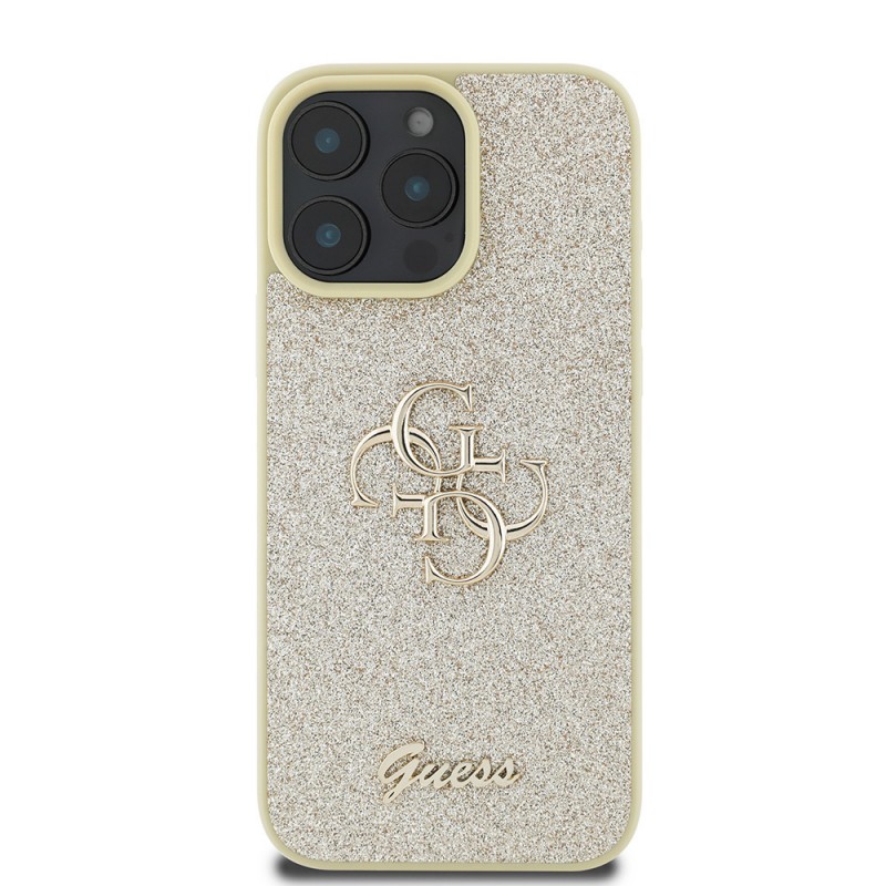 Apple iPhone 16 Pro Kılıf Guess Orjinal Lisanslı 4G Büyük Metal Logolu Glitter Kapak