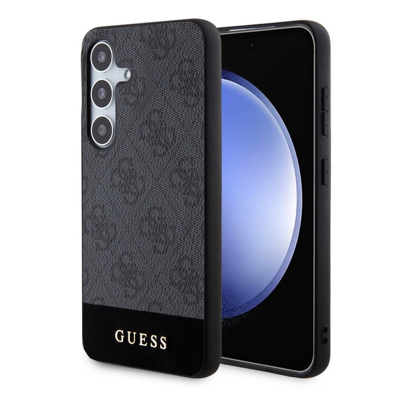 Galaxy S24 Kılıf Guess Orjinal Lisanslı PU Deri Şerit Logo Dizaynlı Kapak