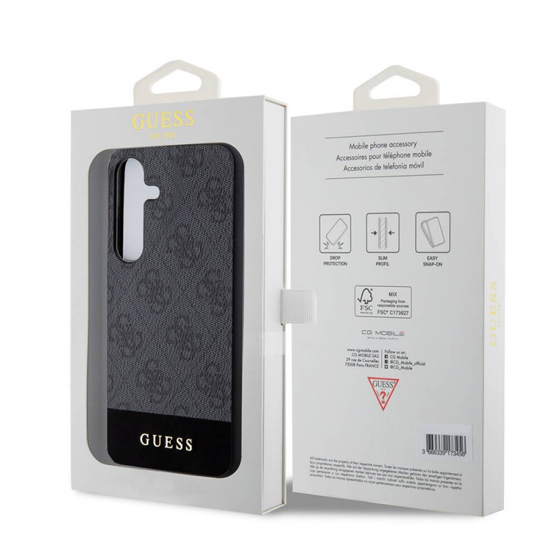 Galaxy S24 Kılıf Guess Orjinal Lisanslı PU Deri Şerit Logo Dizaynlı Kapak