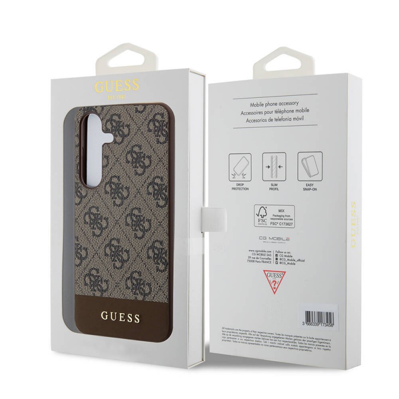 Galaxy S24 Kılıf Guess Orjinal Lisanslı PU Deri Şerit Logo Dizaynlı Kapak