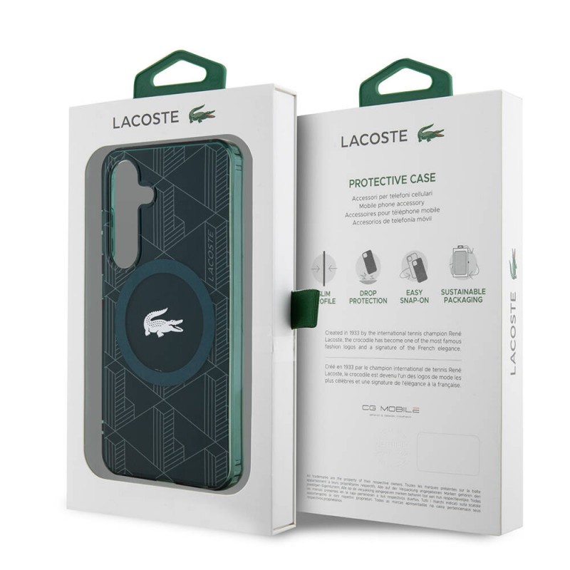 Galaxy S24 Kılıf Lacoste Orjinal Lisanslı Magsafe Şarj Özellikli Çift Katmanlı Timsah Logolu Blend Monogram Kapak