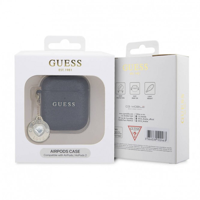 Apple Airpods Kılıf Guess Orjinal Lisanslı Glitter Elmas Kalp Süs Zincirli Kapak