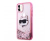 Apple iPhone 11 Kılıf Karl Lagerfeld Sıvılı Simli Choupette Head Dizayn Kapak