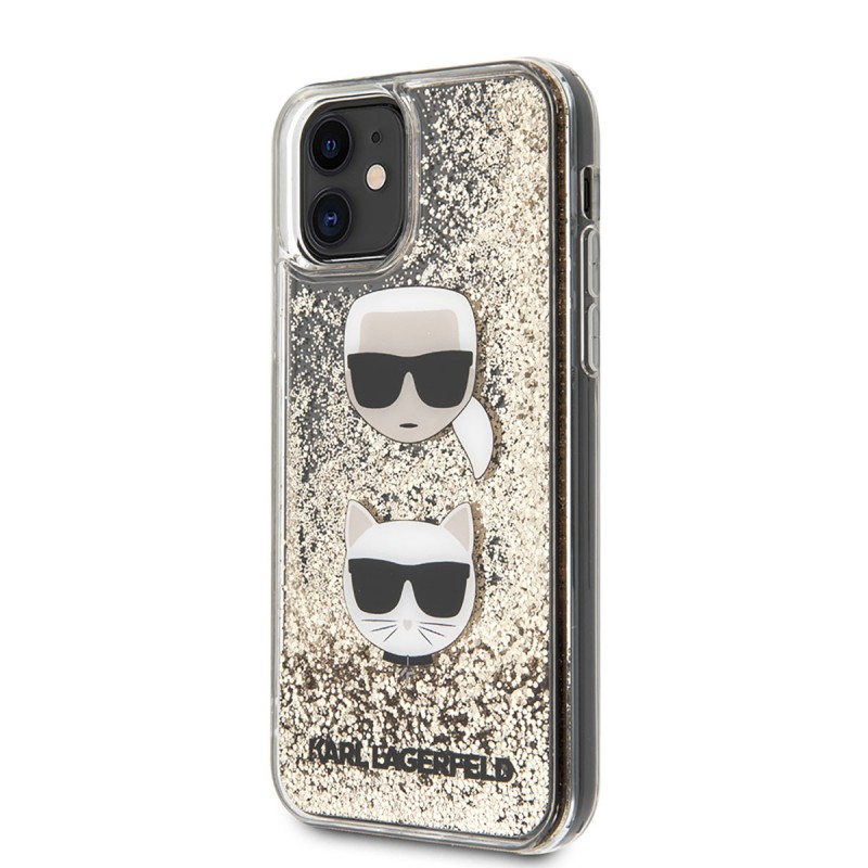 Apple iPhone 11 Kılıf Karl Lagerfeld Sıvılı Simli K&C Head Dizayn Kapak