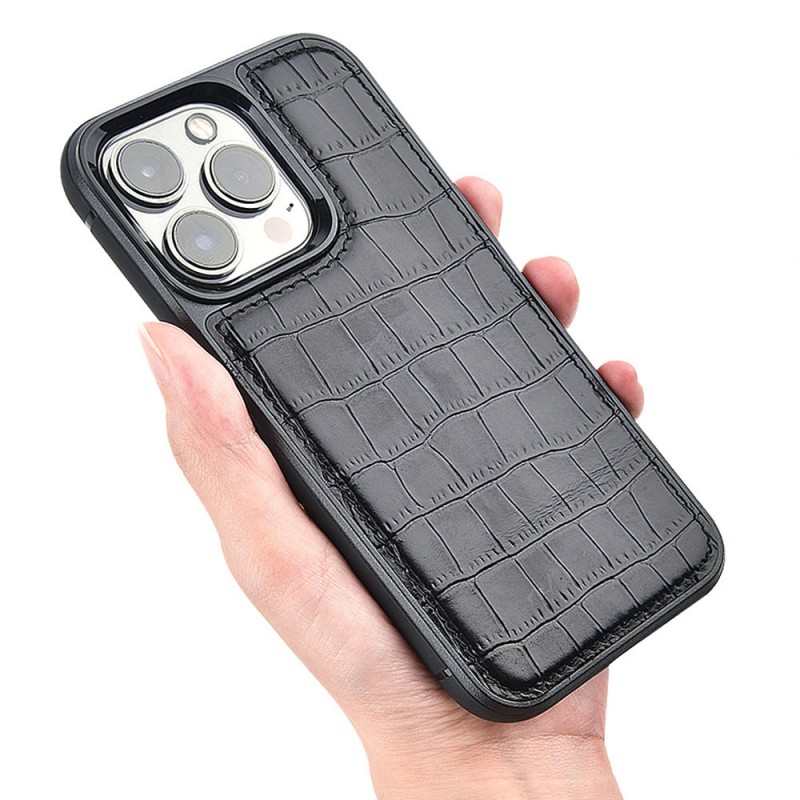 Apple iPhone 13 Mini Kılıf Wiwu Croco Pattern Calfskin Orjinal Deri Kapak