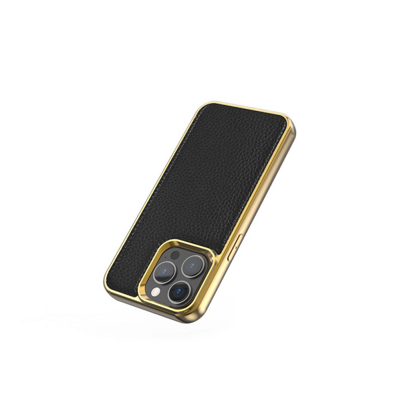 Apple iPhone 13 Mini Kılıf Wiwu Genuine Leather Gold Calfskin Orjinal Deri Kapak