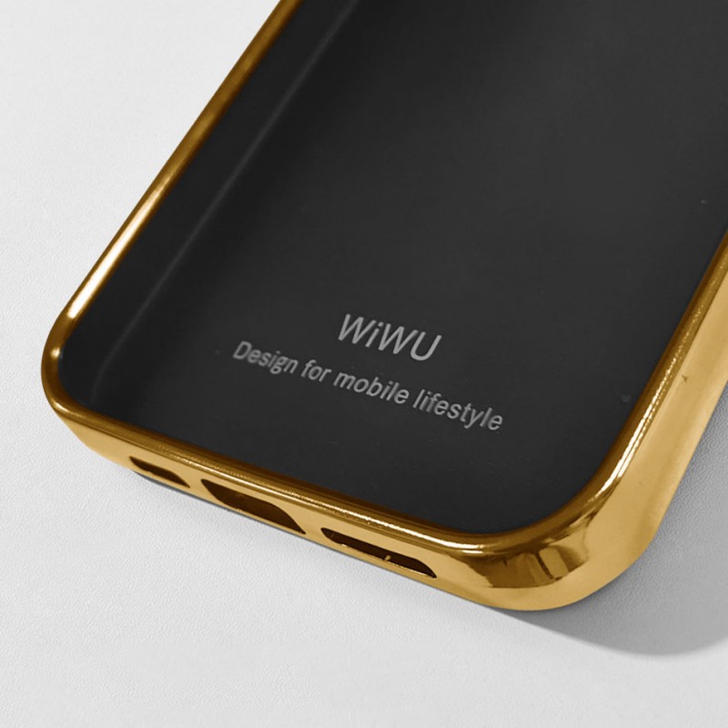 Apple iPhone 13 Mini Kılıf Wiwu Genuine Leather Gold Calfskin Orjinal Deri Kapak