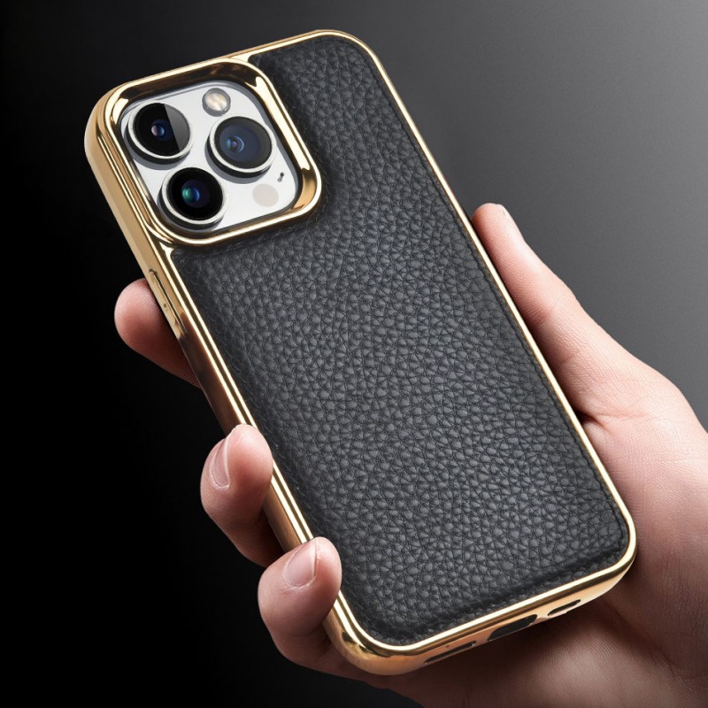 Apple iPhone 13 Mini Kılıf Wiwu Genuine Leather Gold Calfskin Orjinal Deri Kapak