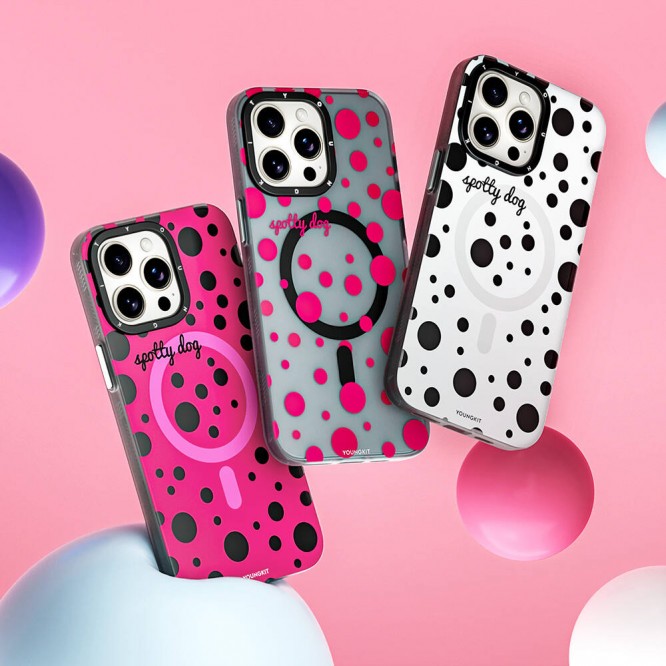 Apple iPhone 13 Pro Kılıf Magsafe Şarj Özellikli Polka Dot Desenli Youngkit Spots Serisi Kapak