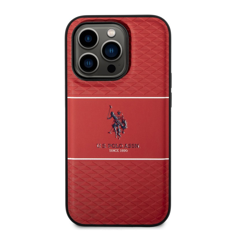 Apple iPhone 14 Pro Kılıf U.S. POLO ASSN. Deri Şeritli Logo Dizayn Kapak