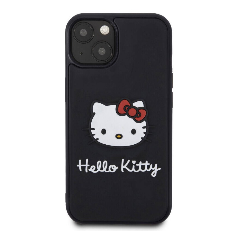 Apple iPhone 15 Kılıf Hello Kitty Orjinal Lisanslı Yazı ve İkonik Logolu 3D Rubber Kitty Head Kapak