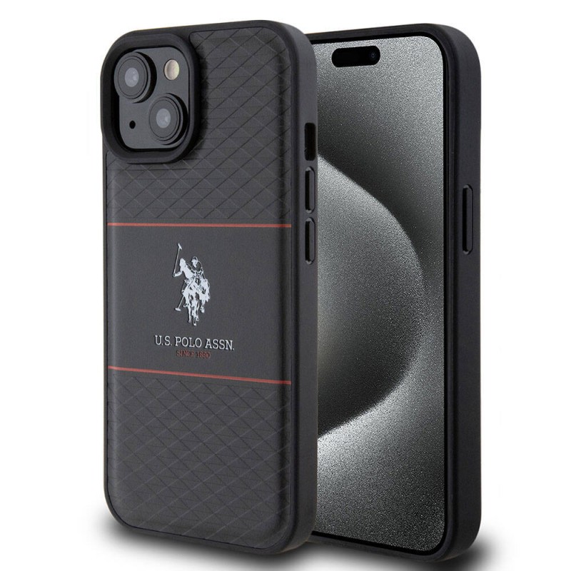 Apple iPhone 15 Plus Kılıf U.S. Polo Assn. Orjinal Lisanslı Deri Şeritli Logo Dizayn Kapak