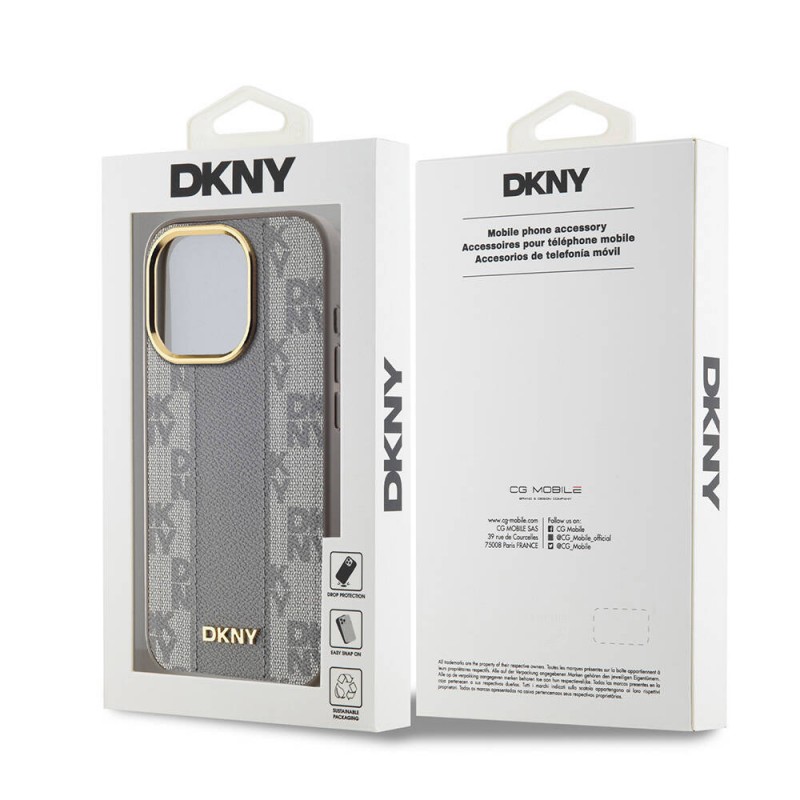 Apple iPhone 15 Pro Kılıf DKNY Orjinal Lisanslı Magsafe Şarj Özellikli 3D Yazılı Checkered Pattern Kapak