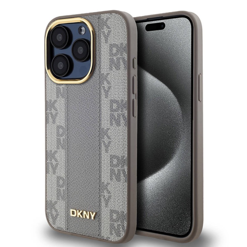 Apple iPhone 15 Pro Kılıf DKNY Orjinal Lisanslı Magsafe Şarj Özellikli 3D Yazılı Checkered Pattern Kapak