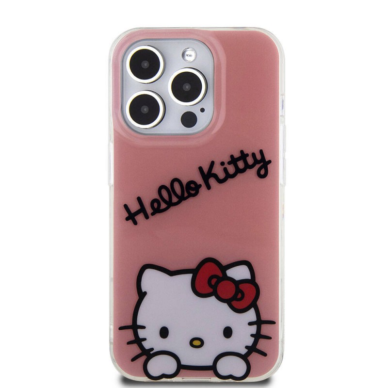 Apple iPhone 15 Pro Kılıf Hello Kitty Orjinal Lisanslı Askılı Yazı ve İkonik Logolu Daydreaming Kapak