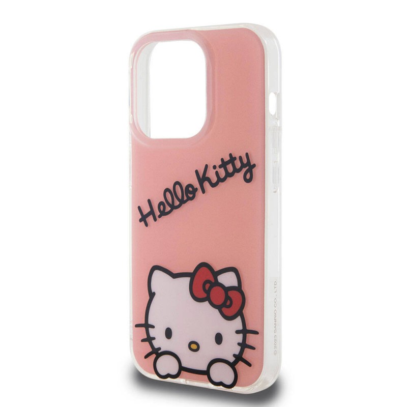 Apple iPhone 15 Pro Kılıf Hello Kitty Orjinal Lisanslı Askılı Yazı ve İkonik Logolu Daydreaming Kapak