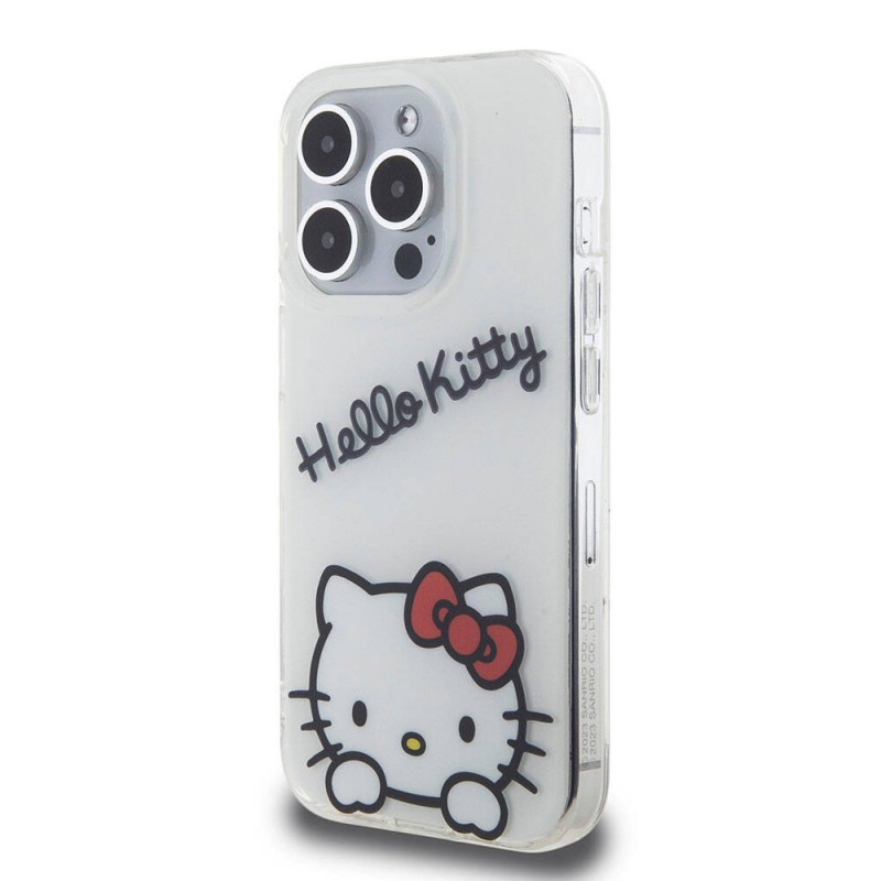 Apple iPhone 15 Pro Kılıf Hello Kitty Orjinal Lisanslı Askılı Yazı ve İkonik Logolu Daydreaming Kapak