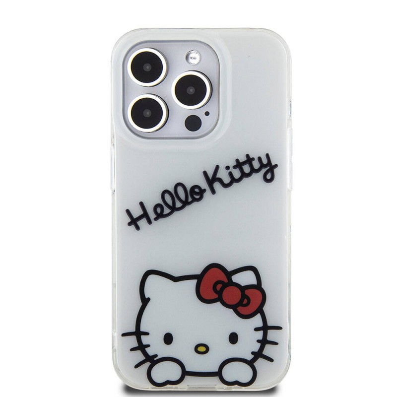 Apple iPhone 15 Pro Kılıf Hello Kitty Orjinal Lisanslı Askılı Yazı ve İkonik Logolu Daydreaming Kapak