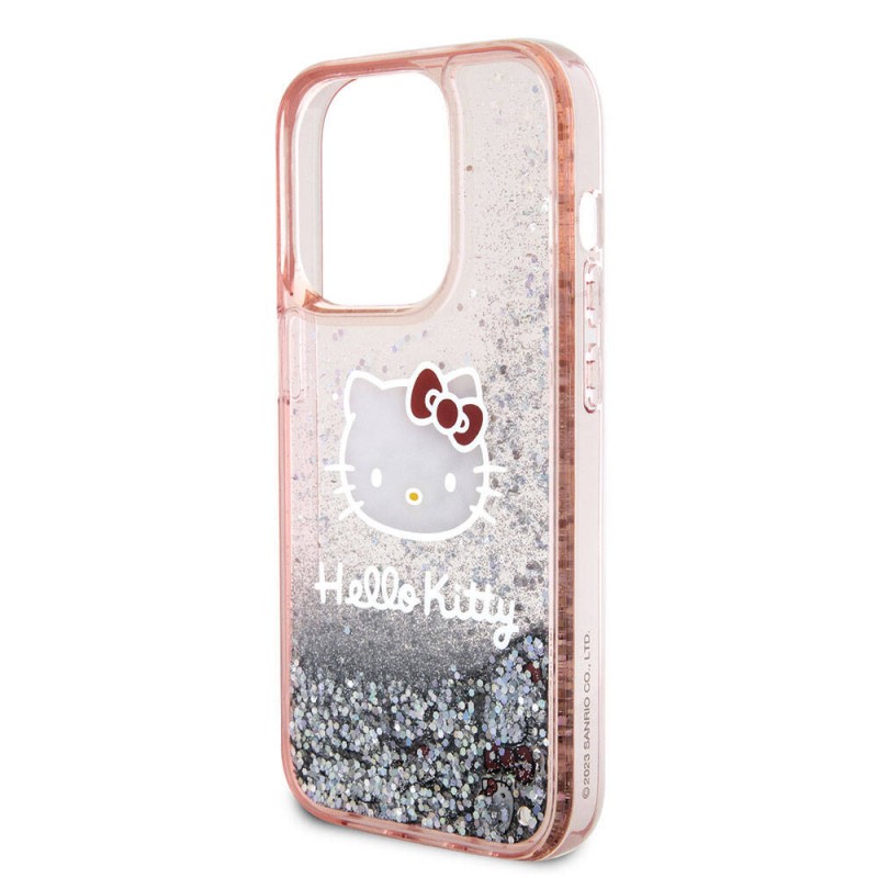 Apple iPhone 15 Pro Kılıf Hello Kitty Orjinal Lisanslı İkonik Sıvılı Glitter Kapak