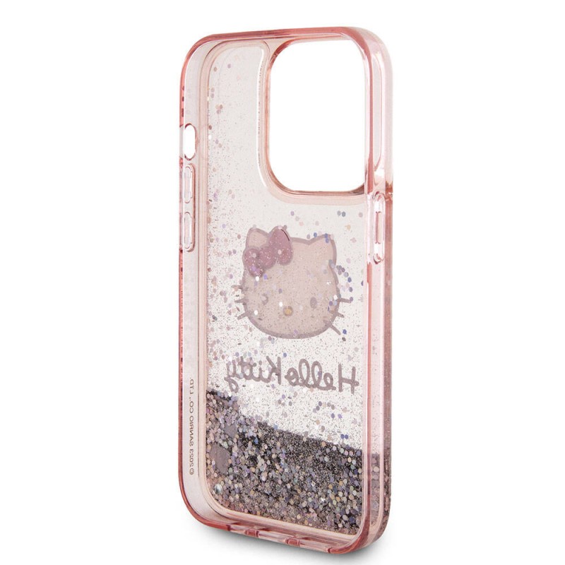 Apple iPhone 15 Pro Kılıf Hello Kitty Orjinal Lisanslı İkonik Sıvılı Glitter Kapak