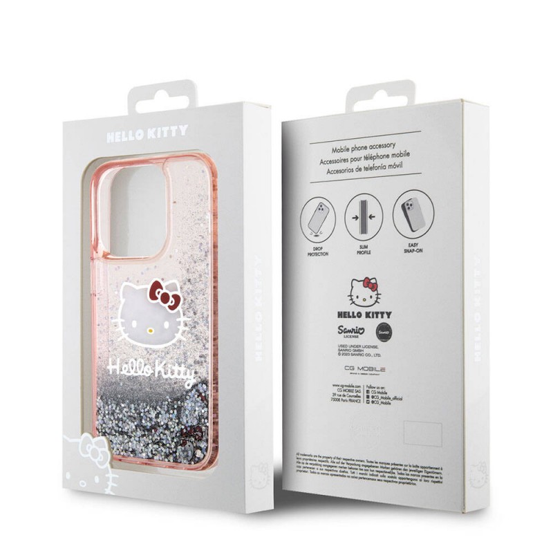 Apple iPhone 15 Pro Kılıf Hello Kitty Orjinal Lisanslı İkonik Sıvılı Glitter Kapak