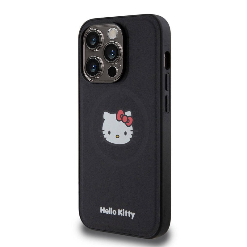 Apple iPhone 15 Pro Kılıf Hello Kitty Orjinal Lisanslı Magsafe Şarj Özellikli Kitty Head Deri Kapak