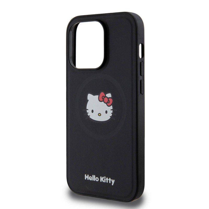 Apple iPhone 15 Pro Kılıf Hello Kitty Orjinal Lisanslı Magsafe Şarj Özellikli Kitty Head Deri Kapak