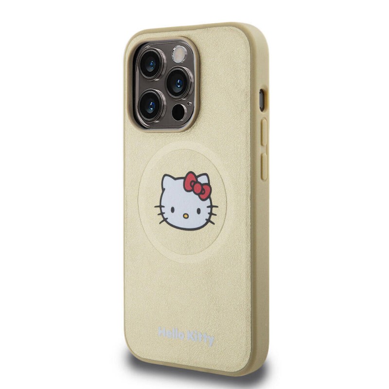 Apple iPhone 15 Pro Kılıf Hello Kitty Orjinal Lisanslı Magsafe Şarj Özellikli Kitty Head Deri Kapak