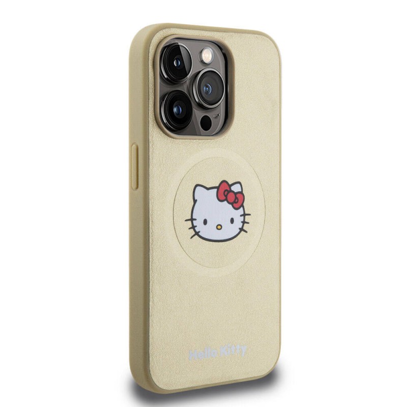 Apple iPhone 15 Pro Kılıf Hello Kitty Orjinal Lisanslı Magsafe Şarj Özellikli Kitty Head Deri Kapak