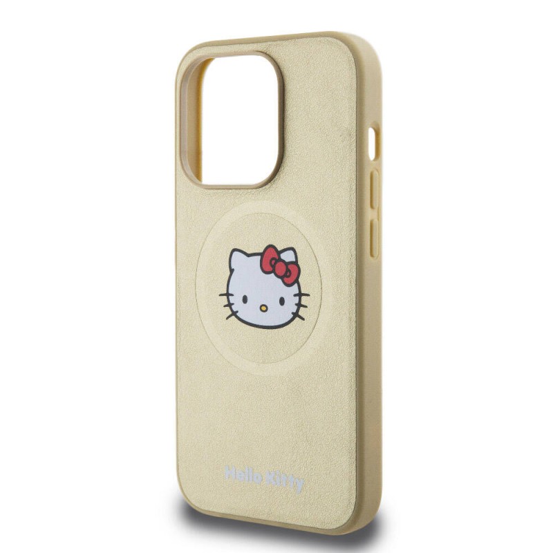 Apple iPhone 15 Pro Kılıf Hello Kitty Orjinal Lisanslı Magsafe Şarj Özellikli Kitty Head Deri Kapak