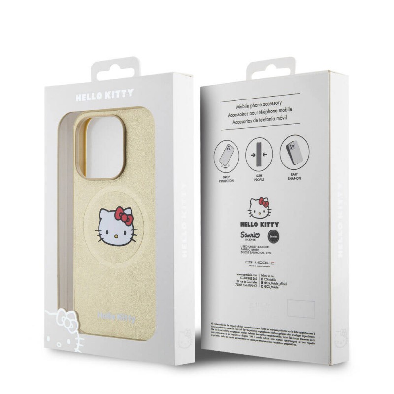 Apple iPhone 15 Pro Kılıf Hello Kitty Orjinal Lisanslı Magsafe Şarj Özellikli Kitty Head Deri Kapak