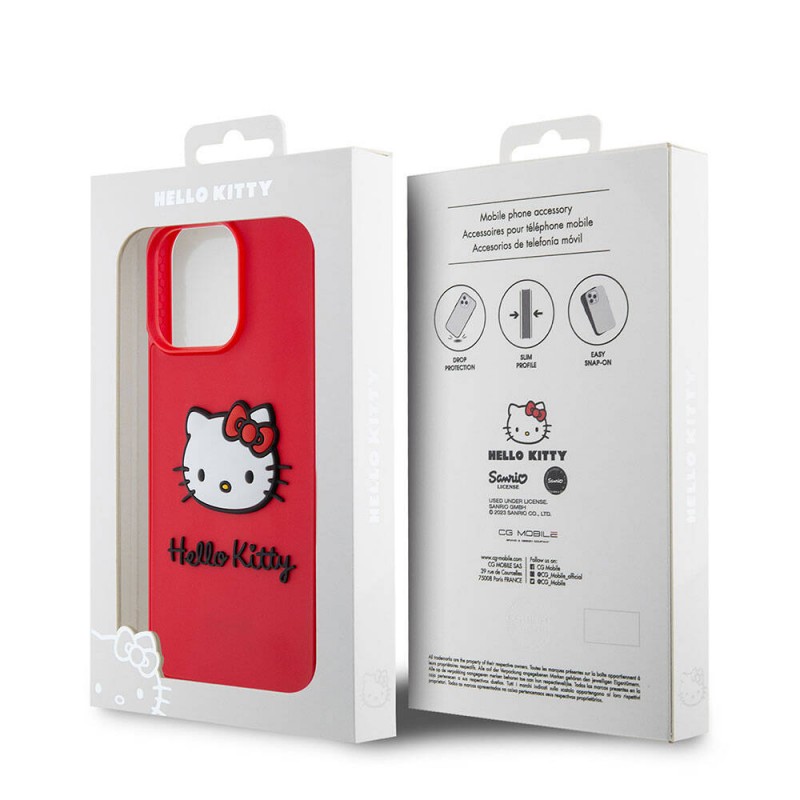 Apple iPhone 15 Pro Kılıf Hello Kitty Orjinal Lisanslı Yazı ve İkonik Logolu 3D Rubber Kitty Head Kapak