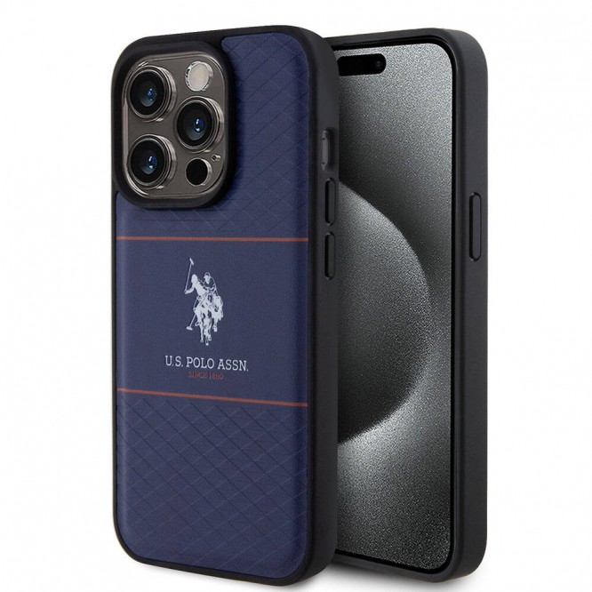 Apple iPhone 15 Pro Kılıf U.S. Polo Assn. Orjinal Lisanslı Deri Şeritli Logo Dizayn Kapak