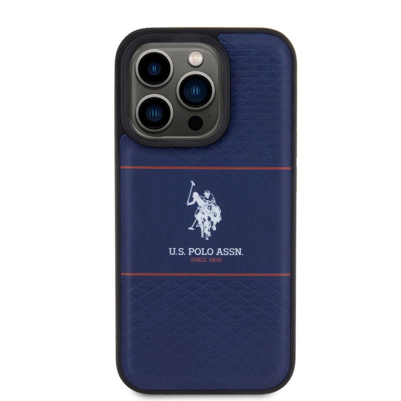 Apple iPhone 15 Pro Kılıf U.S. Polo Assn. Orjinal Lisanslı Deri Şeritli Logo Dizayn Kapak