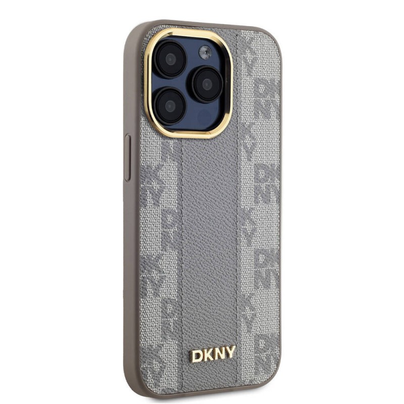 Apple iPhone 15 Pro Max Kılıf DKNY Orjinal Lisanslı Magsafe Şarj Özellikli 3D Yazılı Checkered Pattern Kapak