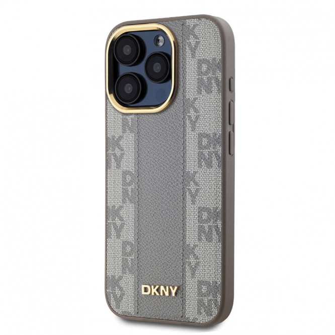 Apple iPhone 15 Pro Max Kılıf DKNY Orjinal Lisanslı Magsafe Şarj Özellikli 3D Yazılı Checkered Pattern Kapak