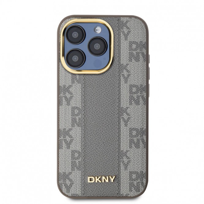 Apple iPhone 15 Pro Max Kılıf DKNY Orjinal Lisanslı Magsafe Şarj Özellikli 3D Yazılı Checkered Pattern Kapak