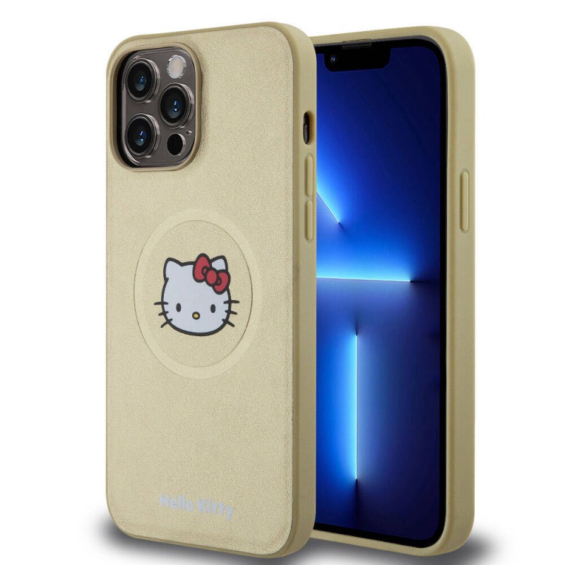 Apple iPhone 15 Pro Max Kılıf Hello Kitty Orjinal Lisanslı Magsafe Şarj Özellikli Kitty Head Deri Kapak