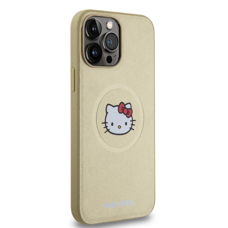 Apple iPhone 15 Pro Max Kılıf Hello Kitty Orjinal Lisanslı Magsafe Şarj Özellikli Kitty Head Deri Kapak