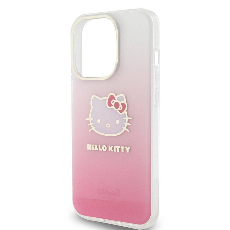 Apple iPhone 15 Pro Max Kılıf Hello Kitty Orjinal Lisanslı Yazı ve İkonik Logolu Elektroplating Kaplama Gradyan Kapak