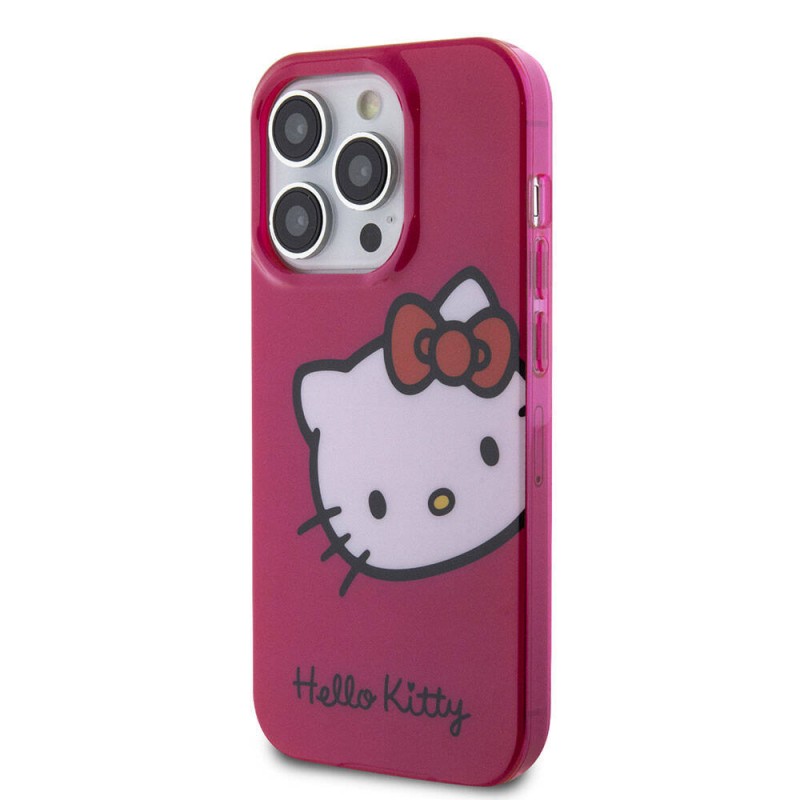 Apple iPhone 15 Pro Max Kılıf Hello Kitty Orjinal Lisanslı Yazı ve İkonik Logolu Kitty Head Kapak