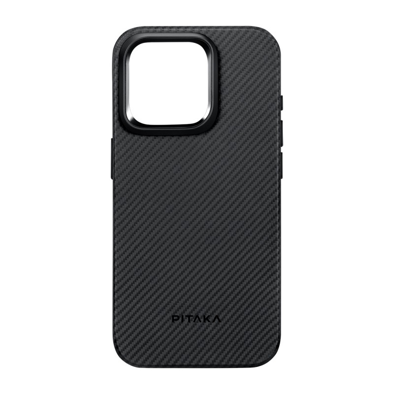 Apple iPhone 15 Pro Max Kılıf Magsafe Şarj Özellikli 600D Aramid Fiber Pitaka Military-Grade Classic Serisi Black-Grey Twill Kapak