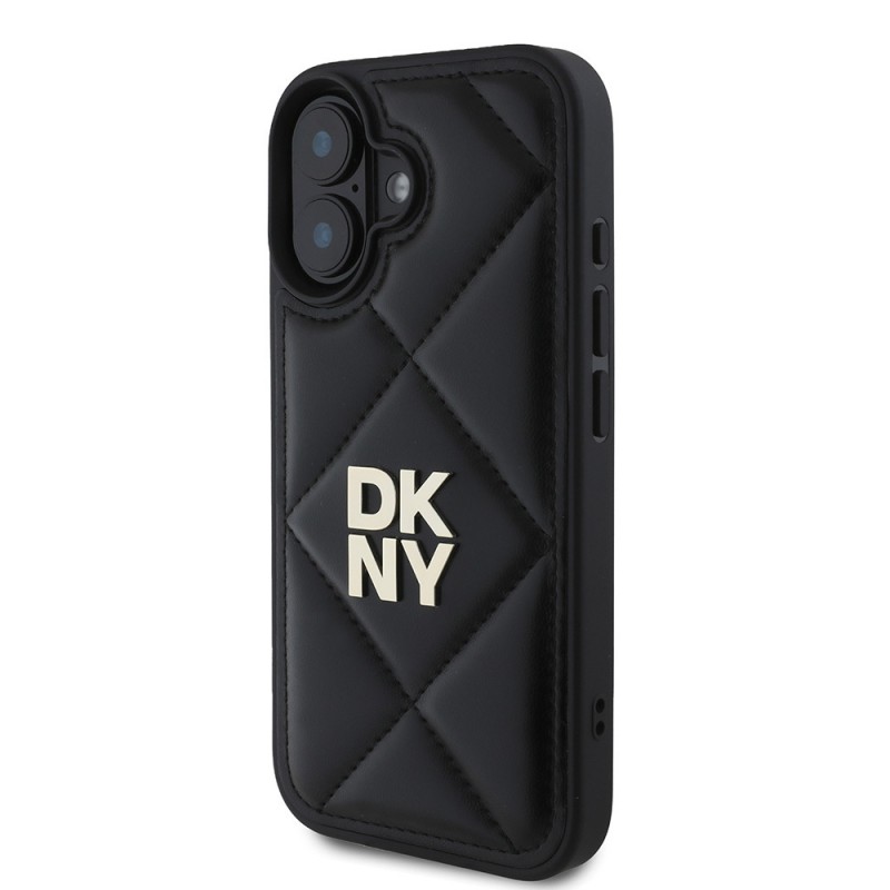 Apple iPhone 16 Kılıf DKNY Orjinal Lisanslı Kapitone Tasarımlı Metal Logolu Deri Kapak