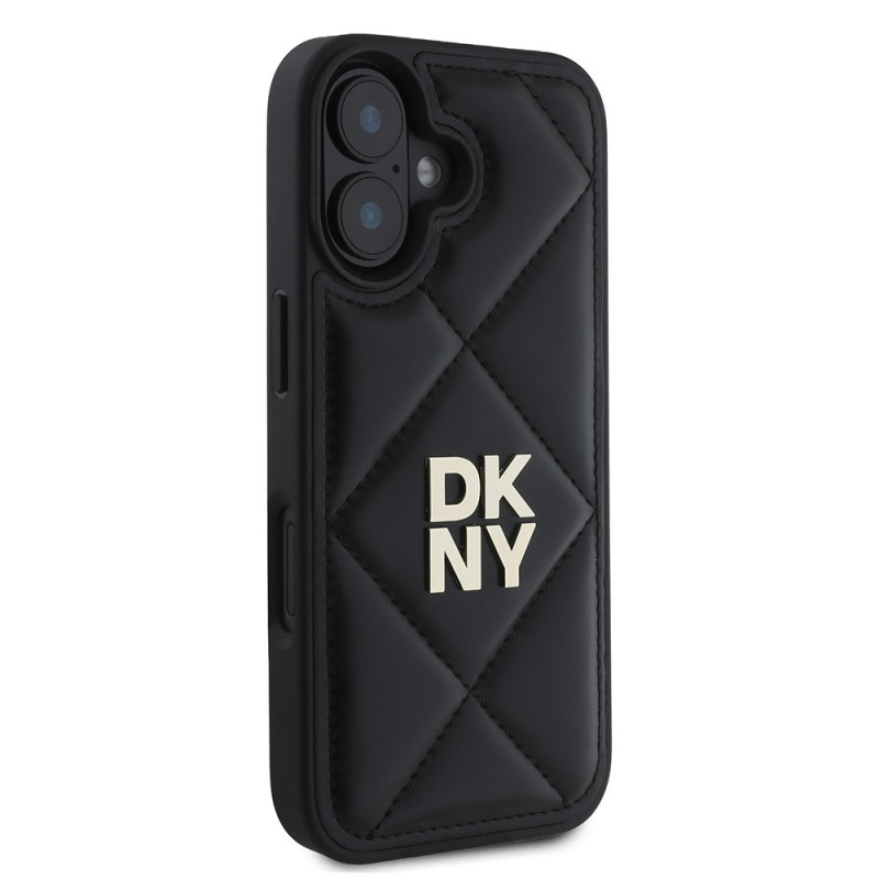 Apple iPhone 16 Kılıf DKNY Orjinal Lisanslı Kapitone Tasarımlı Metal Logolu Deri Kapak