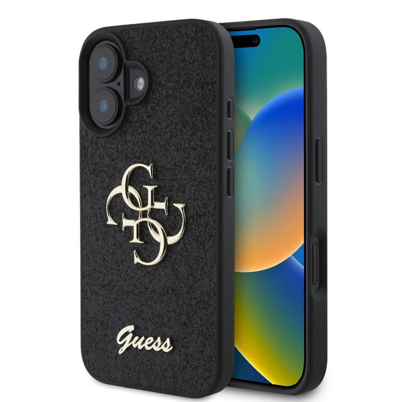 Apple iPhone 16 Kılıf Guess Orjinal Lisanslı 4G Büyük Metal Logolu Glitter Kapak